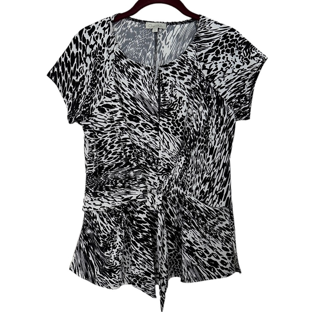 Chennault Top Black & White Reptile Print Front Tie PM